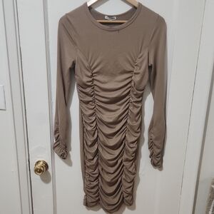 Elegant Ruched Brown Dress